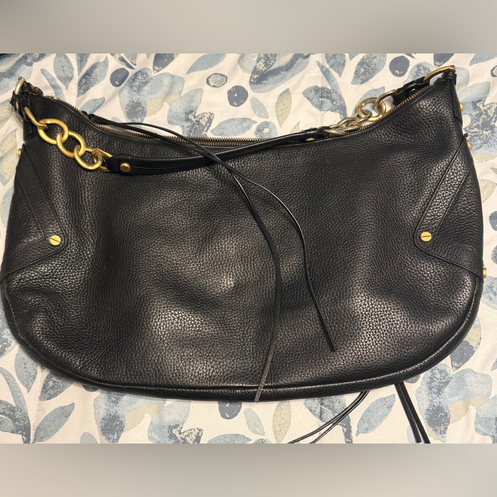 Alexis Hudson Black and Gold Hobo Bag with Textured Leather - Picture 4 of 5